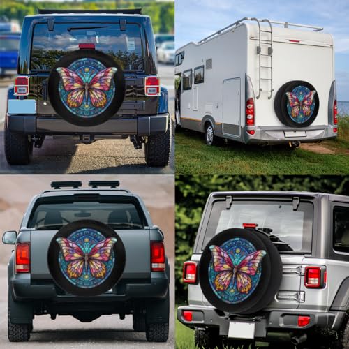 Image of Spare Tire Cover for RV Trailer, Butterfly Black Tire Covers Universal Fit for Travel Trailer Camper Jeep RV SUV Truck Waterproof Wheel Cover (16 inch for Diameter 29 inch - 31 inch)