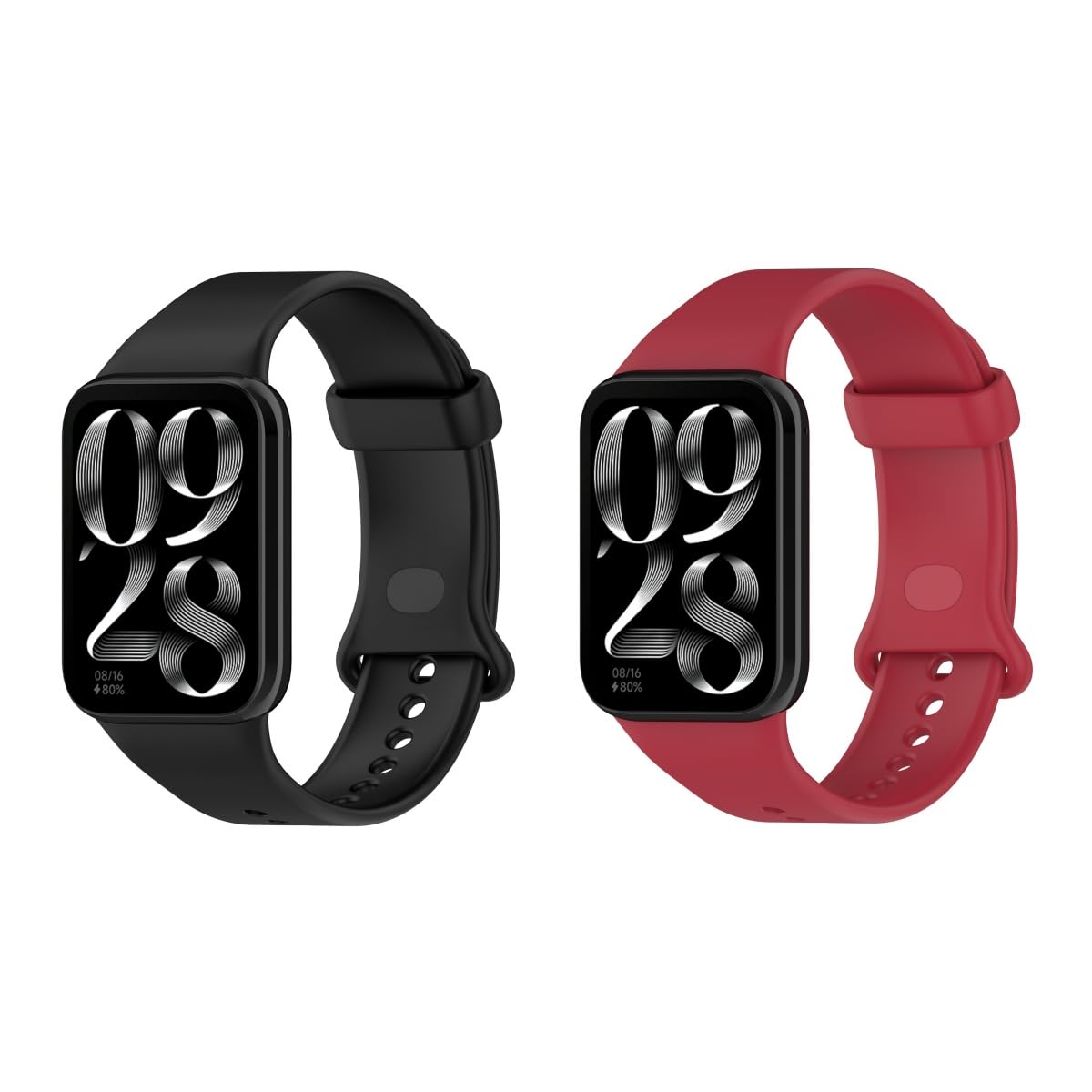2 Pack Replacement Straps Compatible with Xiaomi Smart Band 9 Pro Strap, Soft Silicone Sports Watch Strap Wristbands for Women Men (Black+Red)