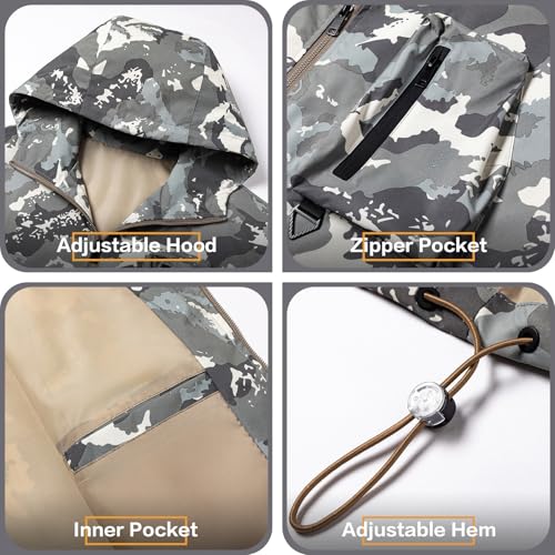 Men’s Water-Resistant Windproof Rain Jacket 4 Pockets Outdoor Windbreaker Relaxed Fit for Spring&Fall4