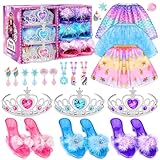 Dreamon Princess Dress Up Shoes 3 Set Princess Costume for Girls Pretend Toys Various Jewelry Accessories for 3 4 5 6 Aged Girls Kids Christmas Birthday Gifts