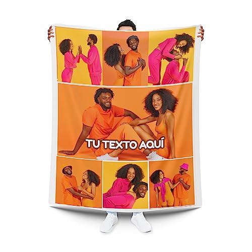 Pla Pla Pla Manta Personalizada con Collage de Fotos tamaño 70x120 cm.. Manta con Fotos y Texto. Manta sofá, Manta Cama, Manta Picnic. Regalo Personalizado. (7 Fotos)