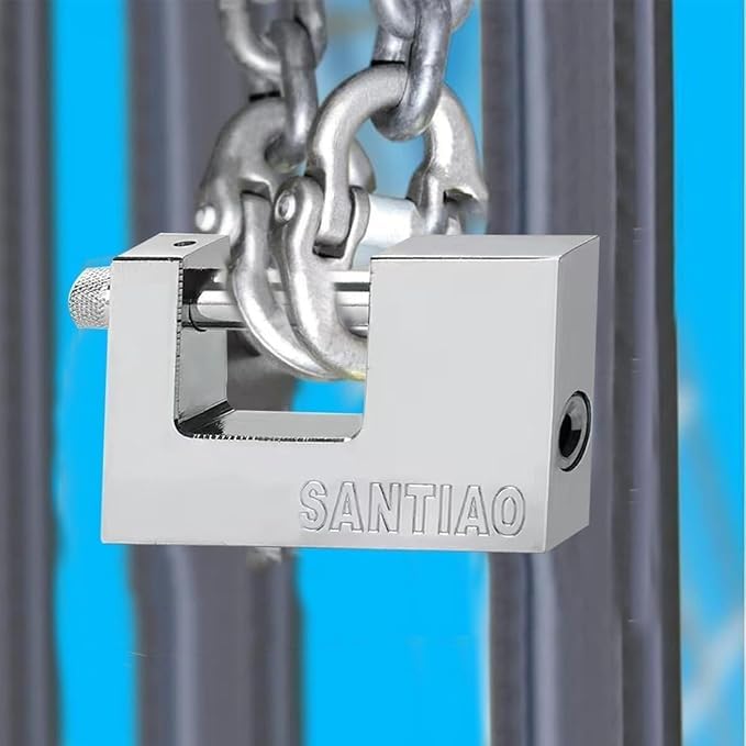 Cazuela Stainless Steel D-Shaped Padlock with Retractable Long Shackle | Wide Body 3/8" Stainless Steel Lock for Outdoor Use, School, Gym, Fence and Sports Lockers(3 Keys Included) 3