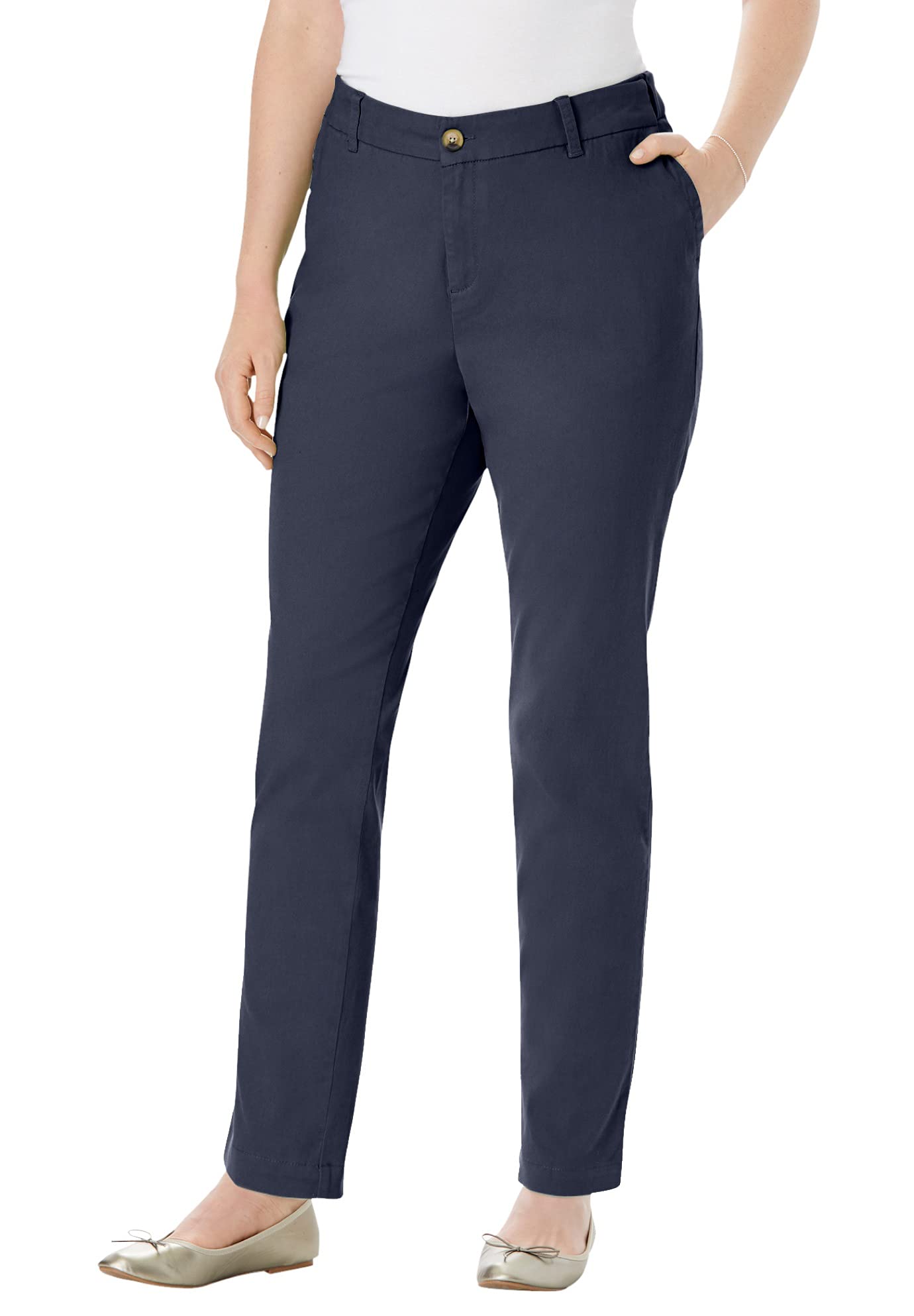 Woman Within Plus Size Adjustable Waist Straight-Leg Chino