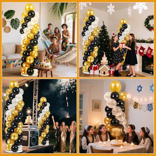 2 Pack Balloon Column Stand Kit 6.5FT, Include 100 Black and Gold Balloons by WQQM - Used condition - Image 7