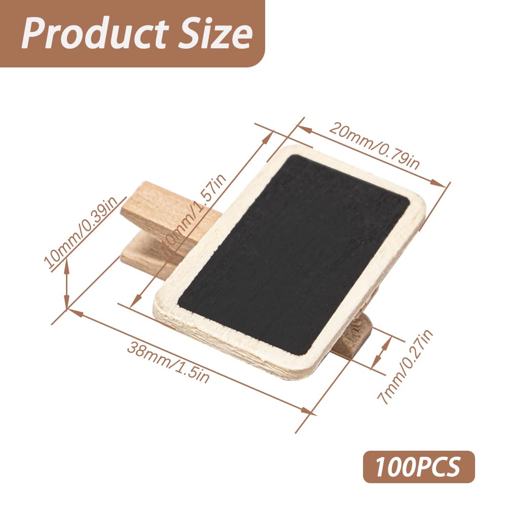 Mini Pizarra de Madera con Pinza 100 Piezas Negro Clips de Pizarra para Etiquetas Alimentarias