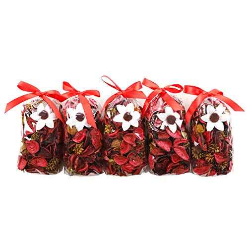Qingbei Rina Gifts Potpourri Bag Red Strawberry 5 Bags Total Volume of 120 Fluid-OZ Light Scent Dried Flower Home Fragrance Sachet Bowl and Vase Filler Table Decoration