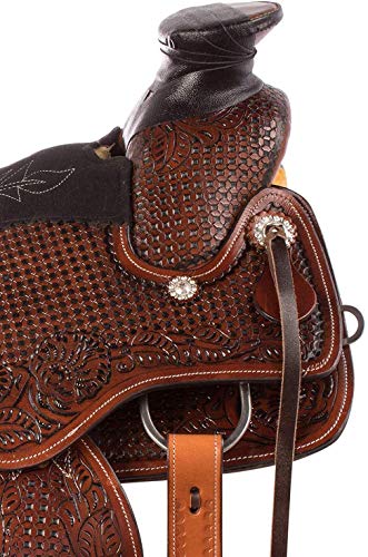 Rahmat International Wade Tree A Fork Premium Western Leather Roping Ranch Work Horse Saddle Tack Headstall, Breastplate(Size- 10 To 18 Inches Seat Available) (14.5"Inch, Antique Oil) #TOP7
