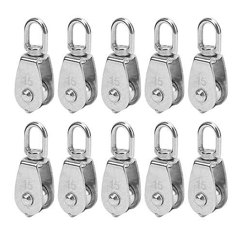 10Pcs M15 Pulley Block 304 Stainless Steel Heavy Duty Traction Wheel Single/Double Wheel Lifting Rope Block(Single)