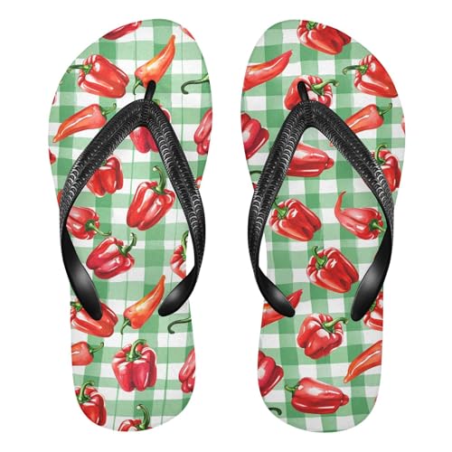 Burbuja Red Bell Peppers on Checkered Flip Flops for Women Men, Soft Thong Sandals Rubber Slippers for Pool Beach Essentials