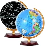 Wizdar 8' LED Illuminated Globe for Kids with Wooden Base, 3 in 1 Interactive Educational World Globes with Stand, Earth Globe with Political Map, Constellation Globe and LED Desk Nightlight