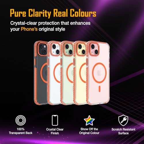 Image of Zapcase Crystal Clear Back case for iPhone 15 Plus | PC Back | TPU Bumper with Inner Rubber Grip | Metal Camera Guard Bezel | Metal Buttons | Scratch Resistant Cover | 2 Layer Edge Protection | Orange