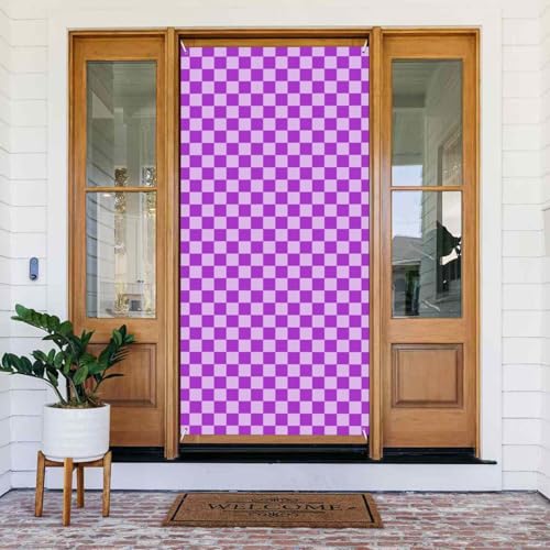 Cubiertas decorativas para puerta con estampado a cuadros morado y lila, decoración de pancarta de puerta para interiores y exteriores, primavera, verano, otoño, invierno, Halloween, decoraciones de