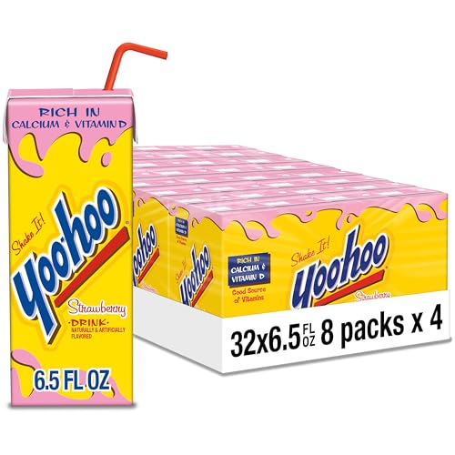 Yoo-hoo Strawberry Flavored Drink, 6.5 fl oz Boxes, 32 Count (4 Packs of 8), Ready to Drink, Caffeine-Free, 99% Fat-Free, High in Calcium & Vitamin D