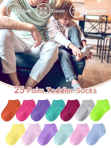 25 Pairs Toddler Socks Kids Low Cut Ankle Half Cushion Socks for Boys Girls 1-14 Years Old3