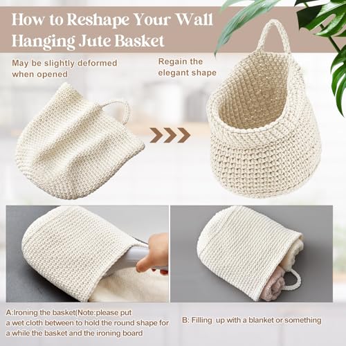 Image of Honeydak 3 Hanging Baskets, White, Barrel, Cotton Rope