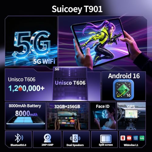 Image of 2026 Android 16 Tablet 10 inch - 32GB+256GB+2TB Expand, Gemini AI (Black)