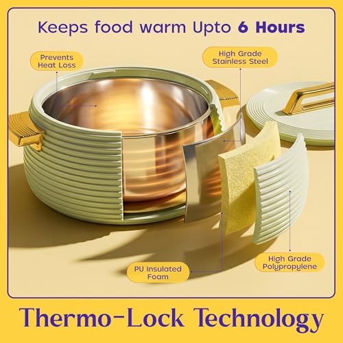 Image of SELVEL Smart Pot Insulated Casserole | Stainless Steel Inner | Luxury Gold Finish Handles & Lid | Double Wall Hot Pot for Roti, Chapati, Rice & Curry | Elegant Serving Casserole (Pista Green, 1500 ML)