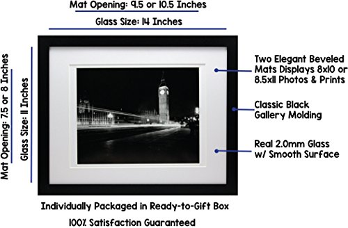 11x14 Black Gallery Picture Frame with 8x10 and 8.5x11 Mat - Two Frames - Wide Molding - Includes Both Attached Hanging Hardware and Desktop Easel - Display Pictures Documents Certificates (2-Pack) - Thumbnail 3