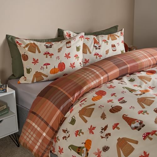 OHS Autumn Double Duvet Set, Ultra Soft Warm Cosy Stylish Autumnal Novelty Halloween Bedding Luxurious Reversible Quilt Double Cover Set with Pillowcases, Cream/Rust - Cosy Home Interiors OHS Autumn Double Duvet Set, Ultra Soft Warm Cosy Stylish Autumnal Novelty Halloween Bedding Luxurious Reversible Quilt Double Cover Set with Pillowcases, Cream/Rust - Image 3