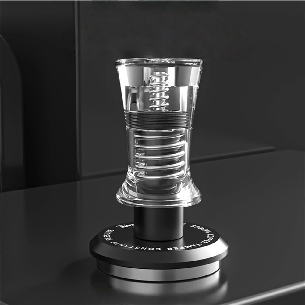 Calibrated Spring Coffee Tamper 13.6 kg Presión constante con falda niveladora Espresso, mango acrílico transparente, 58 mm