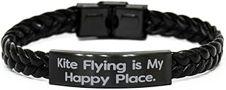 Motivational Kite Flying Gifts, Kite Flying, Joke Birthday Braided Leather Bracelet For Friends, Engraved Bracelet From Friends, Kites, Best, Kite Gifts, Small, Silver Plated Zinc, Cubic Zirconia