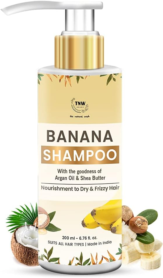 TNW-THE NATURAL WASH Banana shampoo - 200ml | Enriched with Banana, Argan Oil & Coconut Oil | For Dry & Frizzy Hair | Hydrates & Nourishes the Scalp | All Hair Types | Shampoo for Men and Women