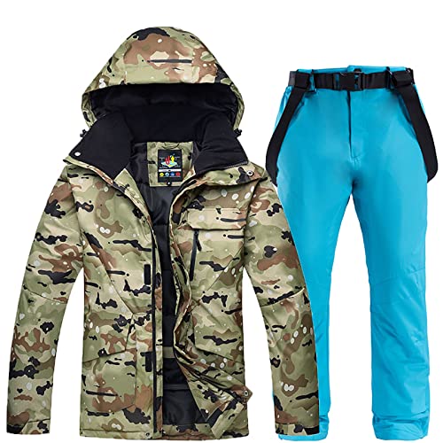 7HAHA3 Fato de esqui para homem casaco impermeável com capuz com jeans casacos de snowboard calças e