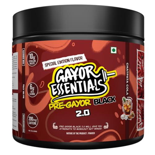 Image of Gayor Essentials Pre gayor black 2.0 Pre Workout High Stim Energy, Focus & Muscle Pump, 200mg Caffeine, 10g Citrulline Malate, 6g Beta Alanine, L-Theanine Performance Formula(Cola, 676g)