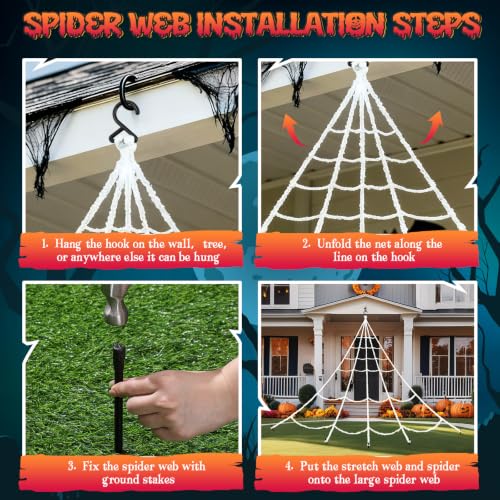 Image of Halloween Decorations Animatronics Jumping Spider Lights Web, Gray-Black