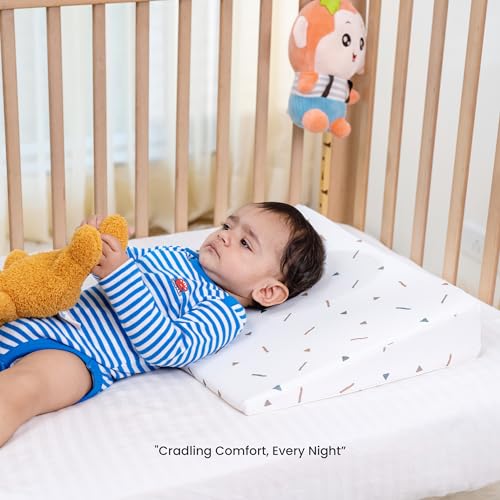 Image of Cherilo Half Size Elevated Wedge Pillow for Baby Crib & Mattress, Elevate Baby to Prevent Acid Reflux, Colic, GERD, Heat Burn, 19 inch x 13.5 inch x 3.5 inch - with Removable Cover - Triangle Design - White