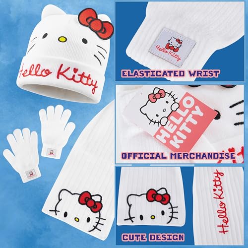 Hello Kitty Girls Hat Scarf And Gloves Set Winter Accessories Kawaii Cozy Warm 3 Piece, Anime Gifts for Girls.4