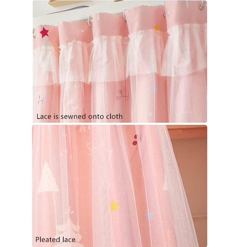 Teanea Cute Bunk Bed Curtains Privacy Cloth Underbed Curtains for Bottom Girls, 2 Panels, Pink Tree