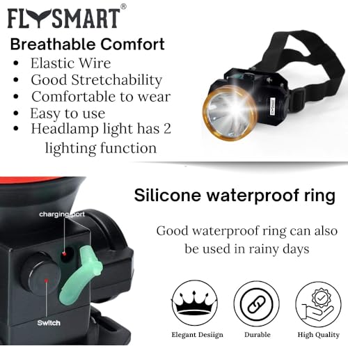 Image of Flysmart 2 In 1 Adjustable Ultra Bright Waterproof Rechargeable LED Headlamp Headlight Head Torch - 8 Hours Of Continuous Light Spotlight For Cycling Camping Caving Hiking Hunting And Trekking