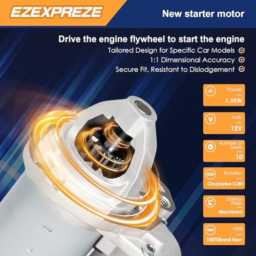 Image of EzeXpreze 19616 Starter Compatible with 2011-2017 Chrysler 200, 11-16 Town Country V6 3.6L, for 11-14 Dodge Avenger, 11-20 Grand Caravan, 11-19 Journey, 2014 Jeep Cherokee, 12-15 RAM CV