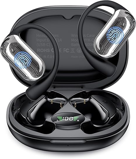 KOSERNT AI Translation Earbuds Real-Time, 144 Languages &amp; Accents,4-in-1 Open Ear Wireless Earbuds with Charging Case, Compatible with iOS &amp; Android, Ideal for Travel, Business, Learning,Black