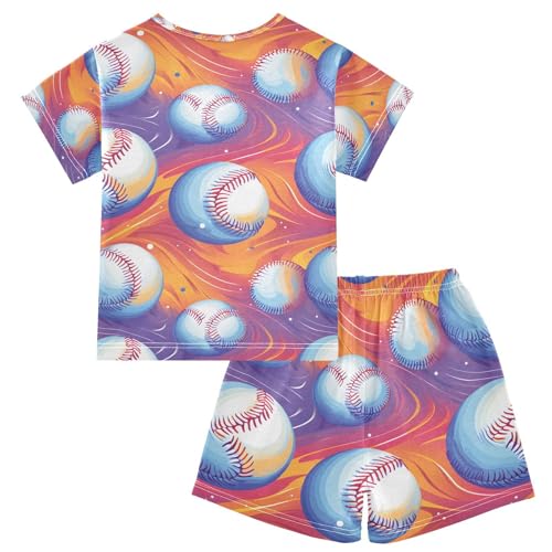 ALAZA Cute Baseball Abstract Stylish Pajamas Set Short Sleeve Cotton Sleepwear Summer Pjs 2 Piece 5-14Y2