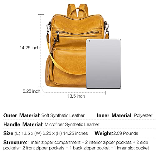 Image of Backpack Purse for Women Fashion Two Toned Leather Designer Travel Large Ladies Shoulder Bags with Tassel yellow