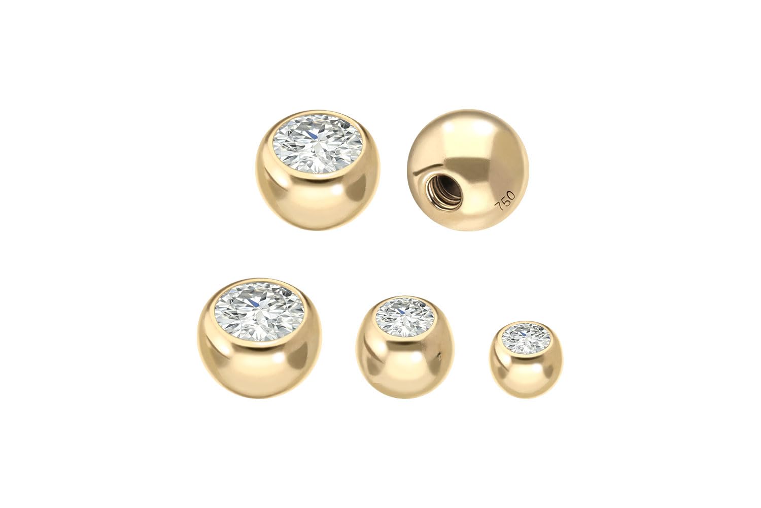 PIERCINGLINE 18 Karat Gold Schraubkugel DIAMANT Piercing Kugel Aufsatz Ersatz Größenauswahl