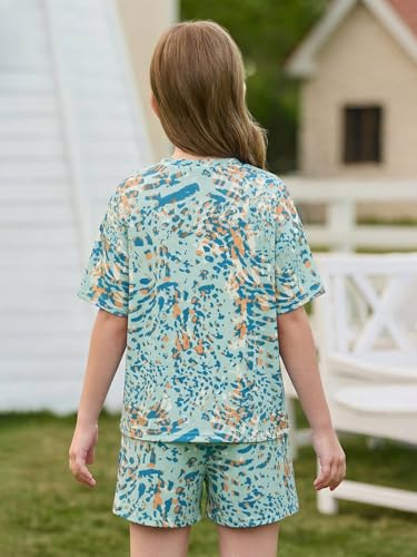 Image of Haloumoning Girls Summer 2 Piece Outfits Kids Oversized T Shirts and Shorts Clothing Sets 5-14 Years