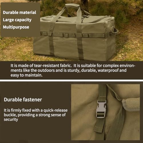 Large Military Duffle Bag Tactical Camping Storage Utility Tote Bag Camping Kitchen Organizer with Deployment Cargo Bag Travel Sports Equipment (Khaki, Medium 25.59"x13.78"x13.78")2