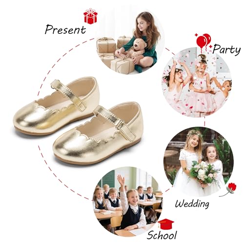 Image of PHIRAMIN Toddler Flower Girl Glitter Dress Shoes Little Girl Ballet Flats Bow Wedding Party