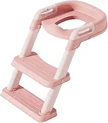 Redutor de Assento para Vaso Sanitário com Escada, Ergonômico e Ajustável, Antiderrapante, Confortável, Rosa, Ideal para Crianças em Processo de Desfralde