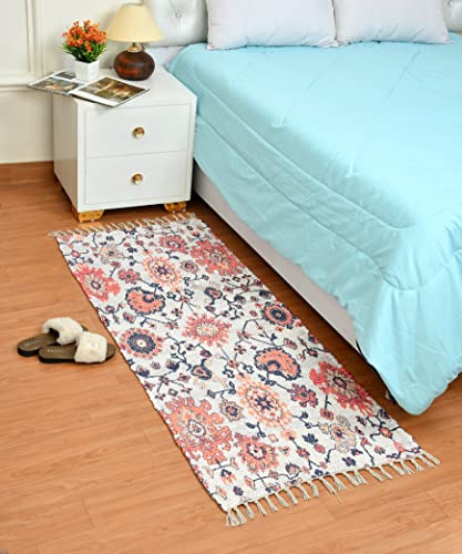 Image of HOMADORN Handmade Sustainable Printed Modern Dhurrie /Rugs /Carpet upcycled from Scrap Fabric for Living Room /Bedside Runner for Enhanced Decor (2x5 feet)