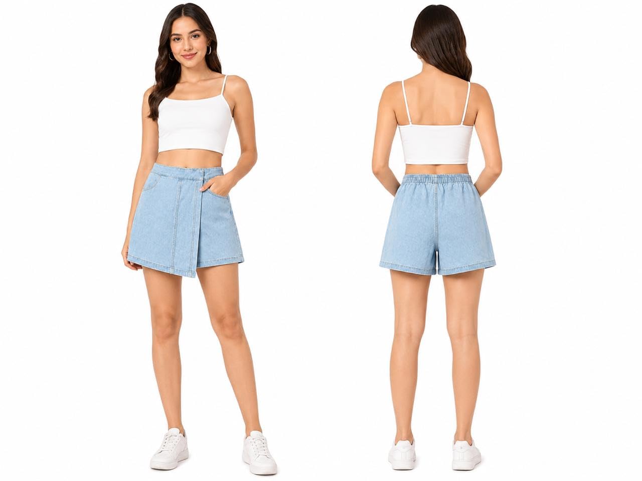 Massey Trendz Women's Light Blue Denim Skort Wrap-Front | High-Rise Waist, Inner Shorts, Functional Pockets, Casual Everyday Wear, Soft Premium Denim-picture-18