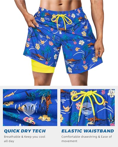 Image of SURF CUZ Mens Swim Trunks with Compression Liner Swim Shorts 7 inch Swimming Trunks Stretch 7 Inch Swim Suits Quick Dry