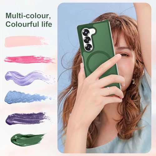 Image of ORETECH Magnetic Case Compatible with Samsung Galaxy Z Fold 6 Case, Translucent Back Non-Slip Hard PC Shockproof Bumper Protective Phone Case Cover for Samsung Z Fold 6 - Green | Translucent Back Non-Slip Hard PC Shockproof Bumper Protective Phone Cover
