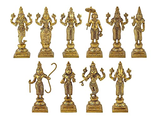 ARTVARKO Brass Dashavatara Dasavatharam of Lord Vishnu Statues Te...