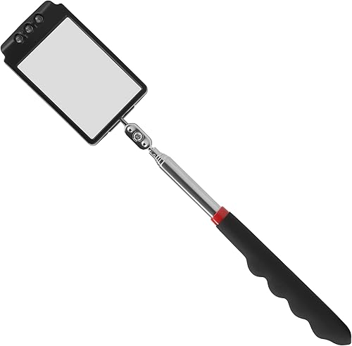 Espejo de inspección telescópico con luz LED grande, telescópico, 360, lámpara giratoria para mecánica automotriz, reparación, marcha atrás, con