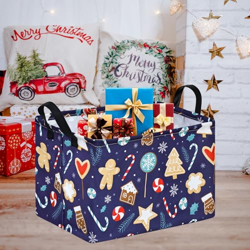 Image of Christmas Gift Storage Basket Rectangle Storage Organizer for Nursery Hamper Home Bedroom Laundry Hamper Shelf Baskets.