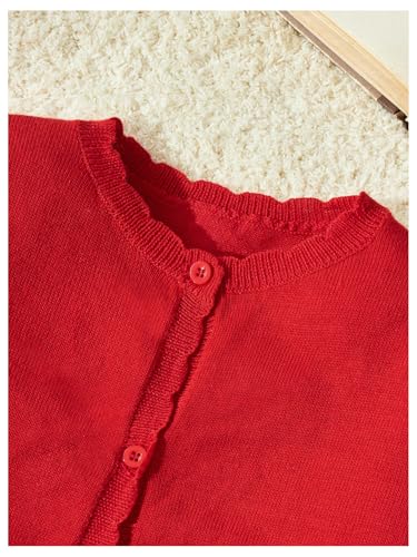 GORGLITTER Girl's Cardigan Sweater Scallop Trin Long Sleeve Knit Button Down Sweaters3